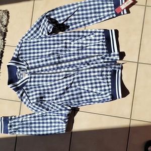 Navy Plaid Bomber Jacket